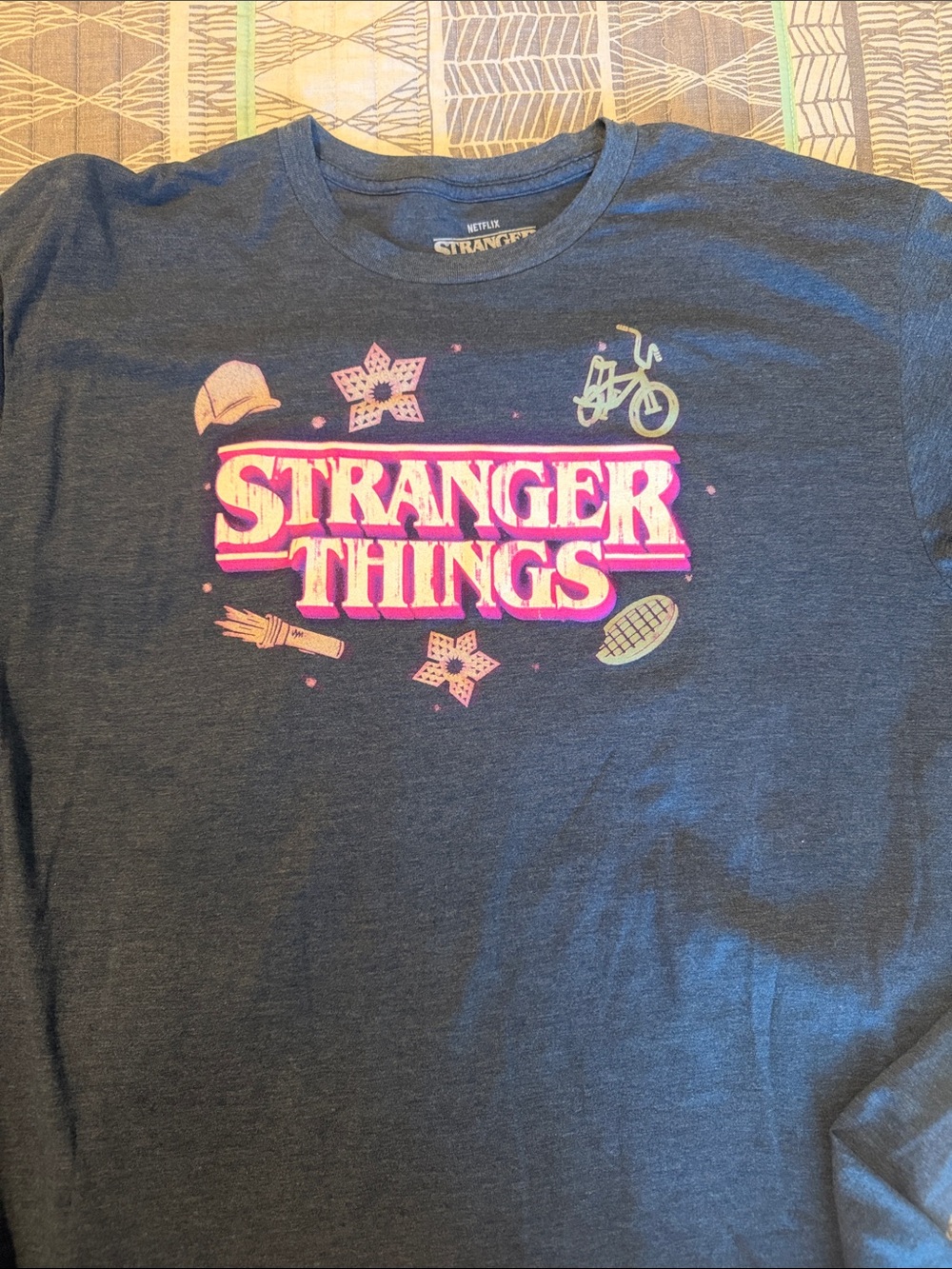 Netflix Stranger Things short Sleeve Tee in Dark Gray with Pink Logo